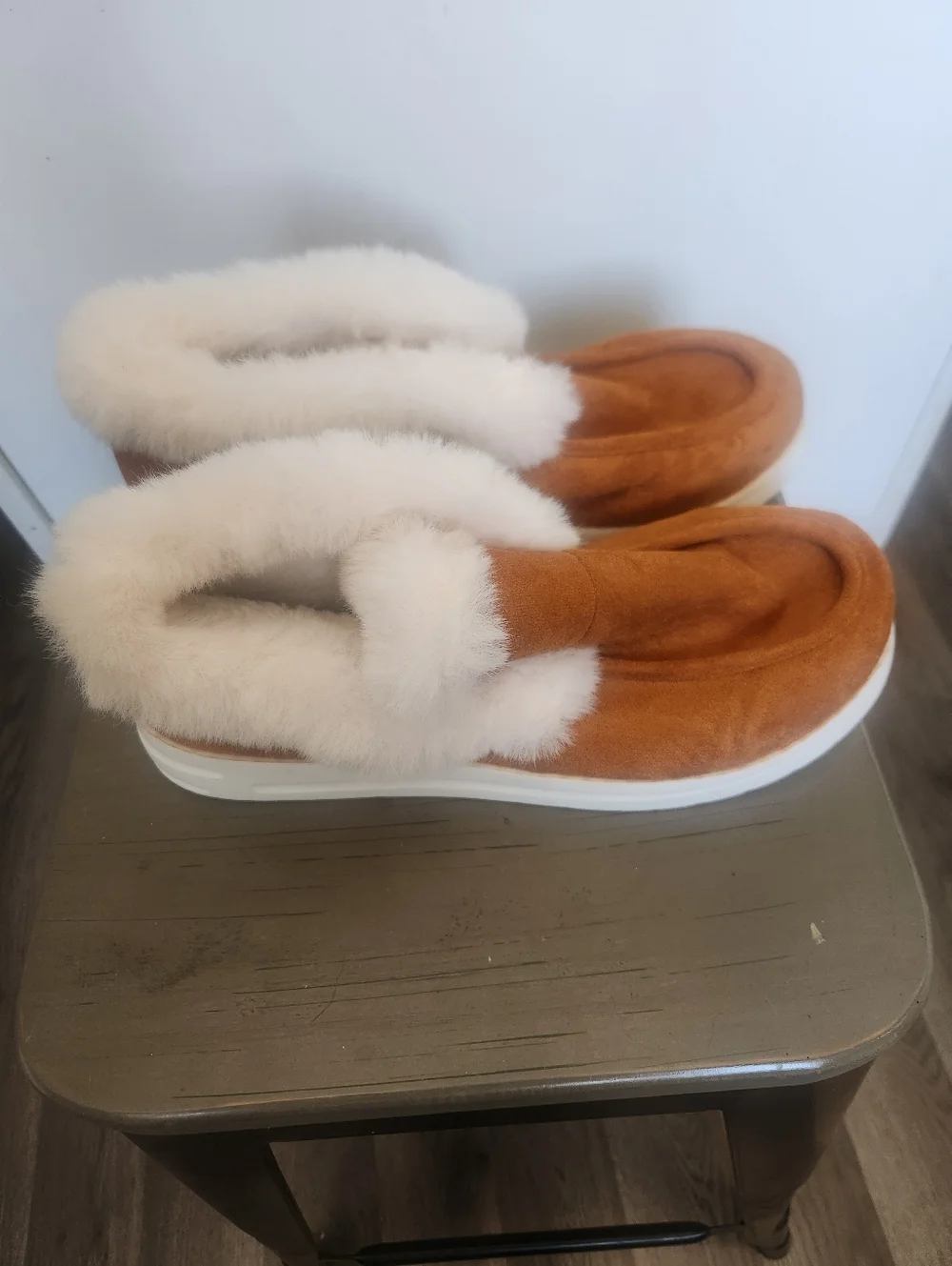 Women's Faux-Suede Tan Slip-On Shearling Lined Booties